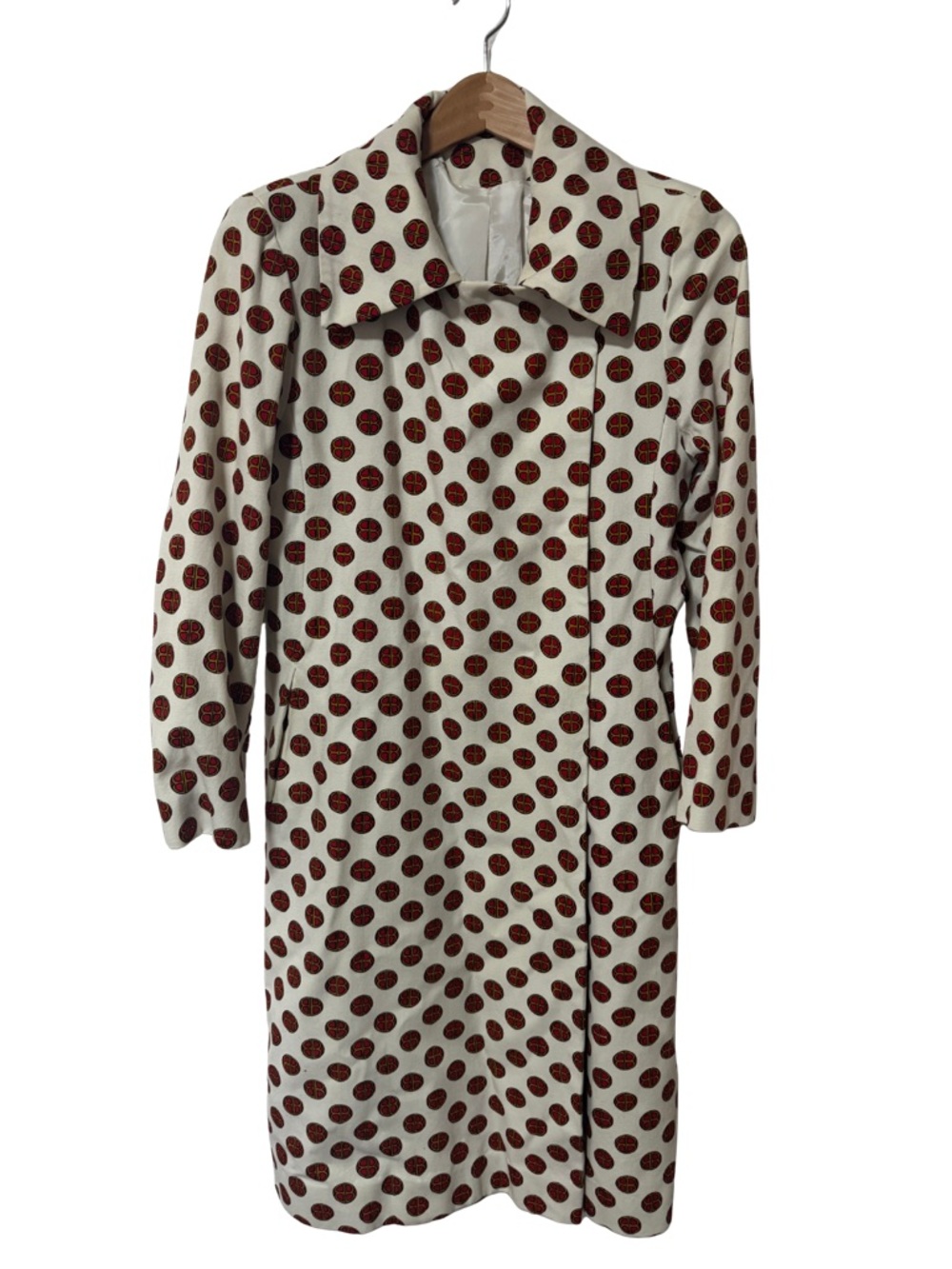 Bill Blass for Bond Street Cream Trench Coat with Brown Polka Dots